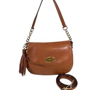 Michael Kors Bedford Tassel Crossbody Luggage Brown Pebble Leather Shoulder Bag